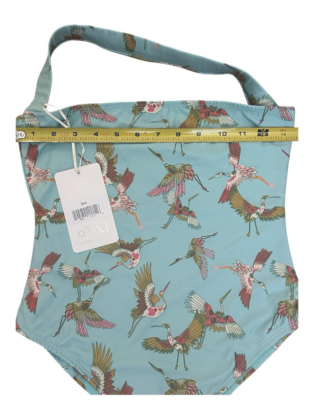 TAJ by Sabrina Crippa Turquoise Bird Print One Shoulder One Piece Bathing Suit - Picture 6 of 7